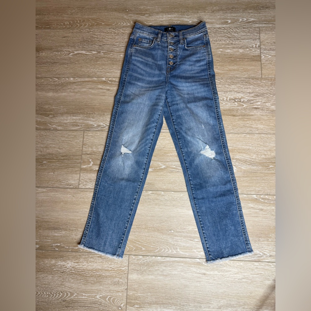 MWOT For all mankind High Rise Blue Jeans with Distressed Details